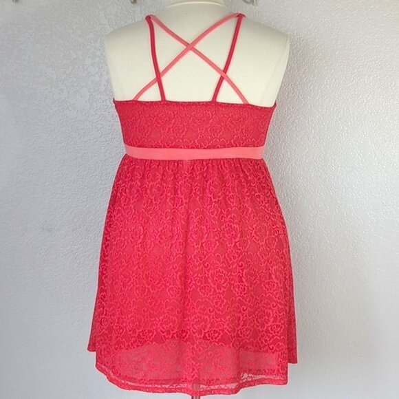 Cacique 18/20/2X Chemise  Bright Red Lace Overlay Strappy Back - Picture 2 of 4